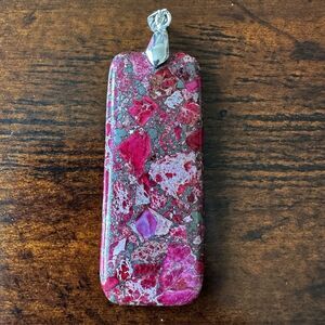 Pendant 2.25 Inch Dyed Chert Pebble Conglomerate w Pyrite 925 Sterling Bail